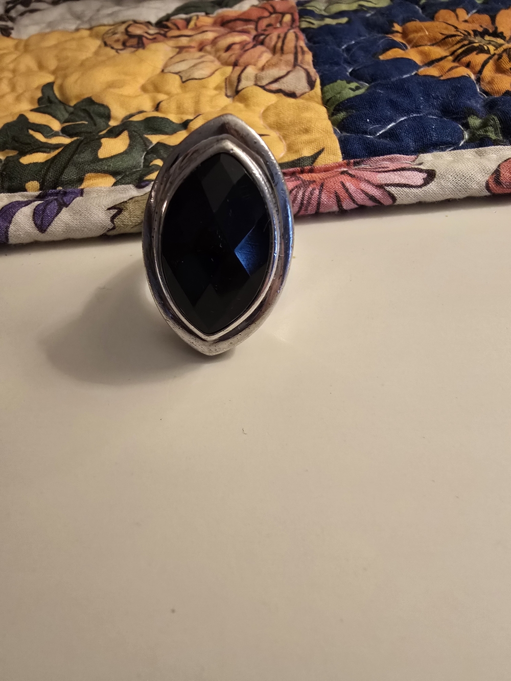 Silver Ring with Faceted Black Stone
